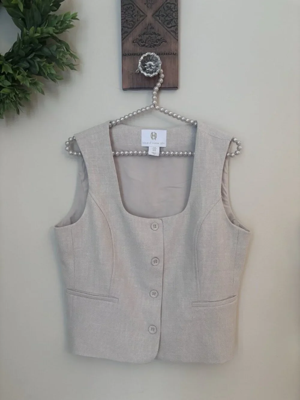 House of Harlow 1960 Womens Size M Textured Waistcoat Vest Beige